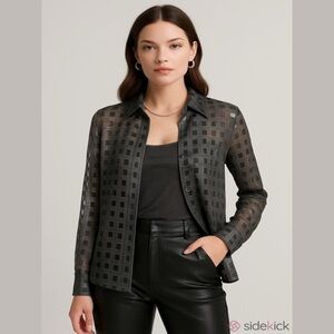 Haband Sheer Black Checkered Blouse